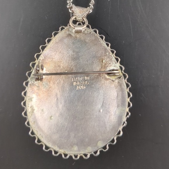 Vtg Israel Sterling Silver Carnelian Teardrop Pendant Brooch Necklace 23" 17g - Picture 5 of 10